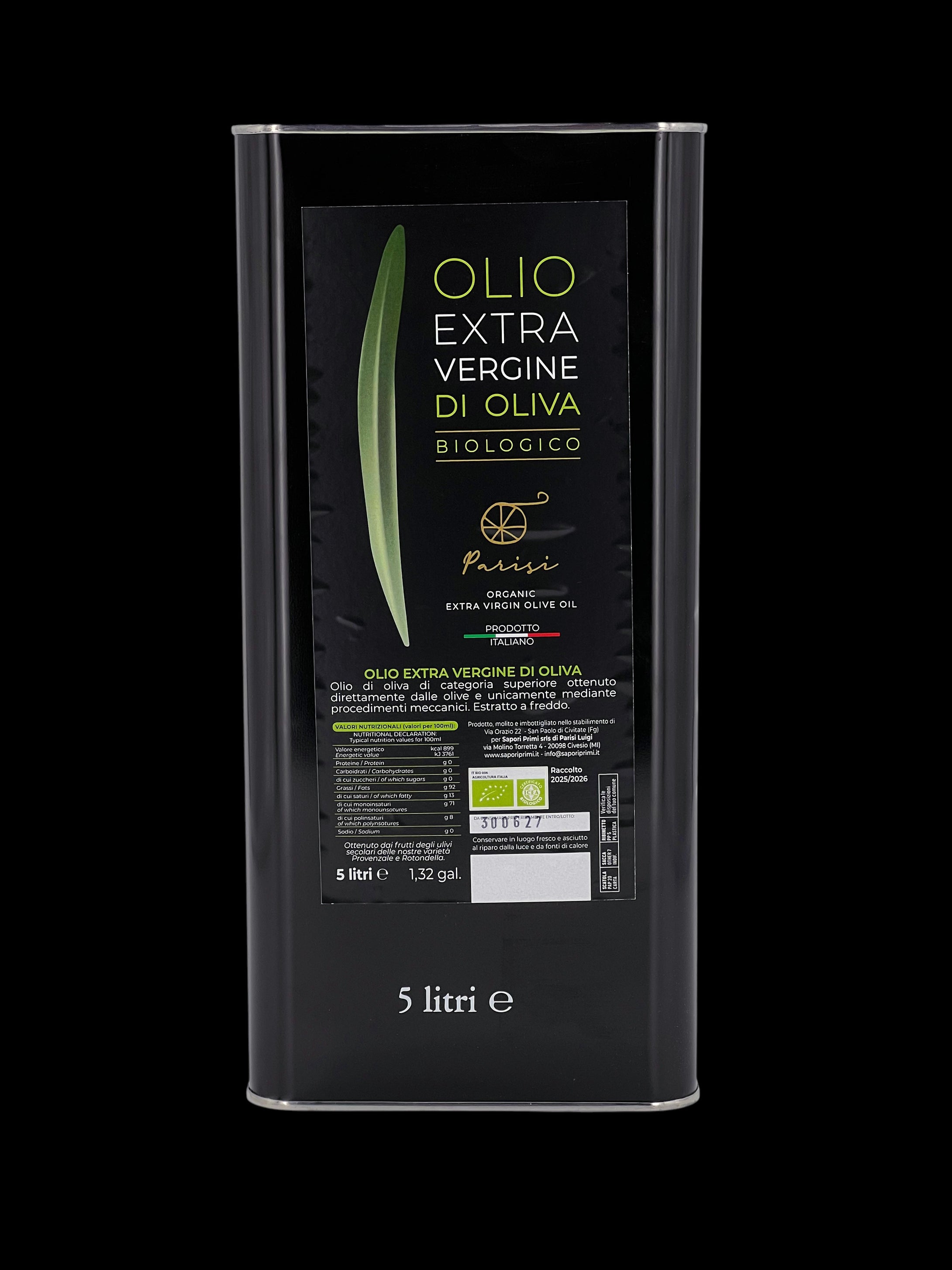 Olio extravergine d'oliva Biologico in latta da 5 lt